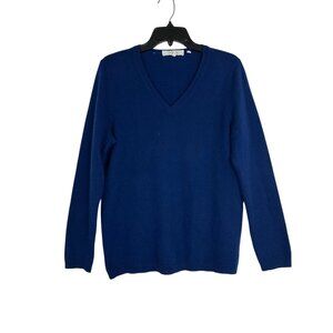 Lark & Ro Women's Sweater Large Blue Long Sleeve V-Neck 100% Cashmere
